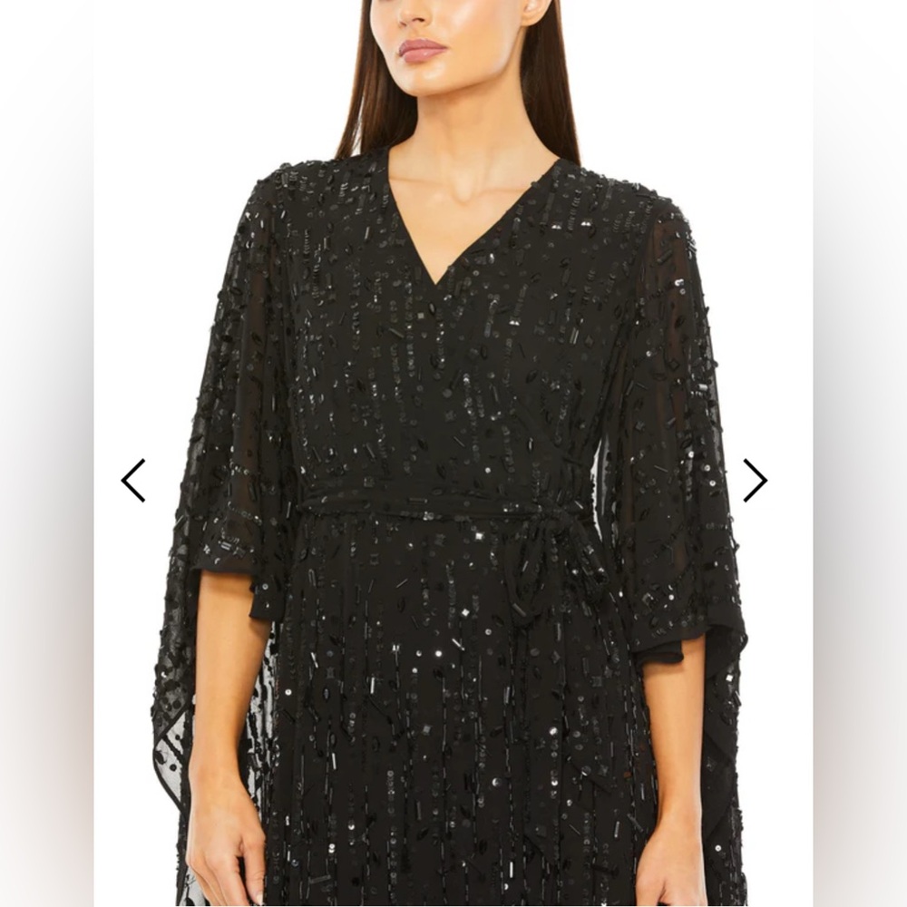 🖤MAC DUGGAL 94044 Beaded Cape Sleeve Dress: Black Sequin Mini❤️‍🔥SOLD OUT ONLINE - Picture 4 of 14